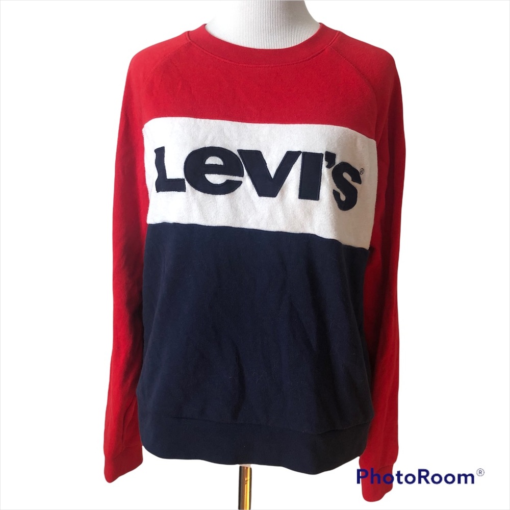 Women’s Levi’s red white and blue striped sweatshirt 
Size medium